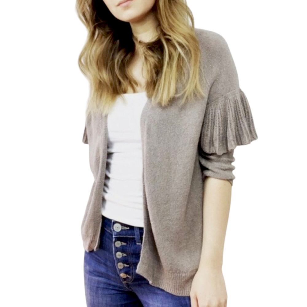 EXPRESS XL Women's Knit Ruffled Elbow Length Sleeve Open Front Cardigan Sweater
